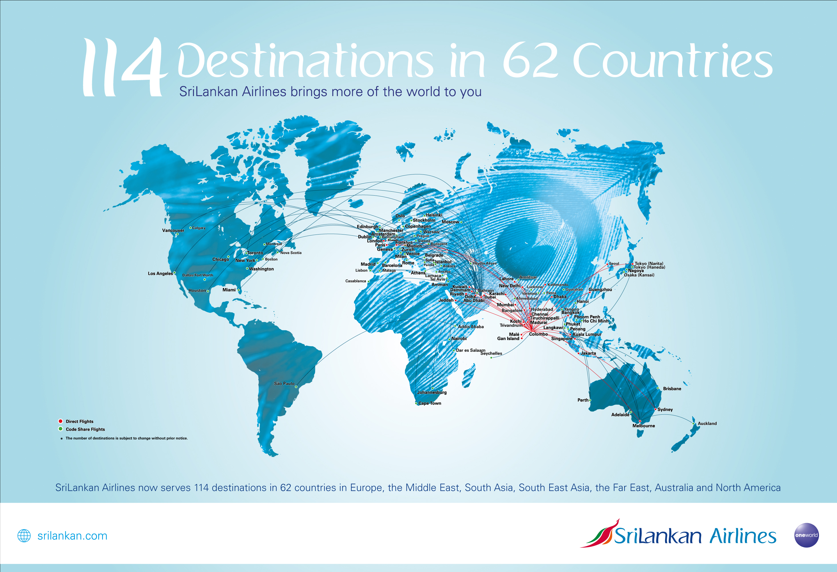 The flight route map of SriLankan Airlines