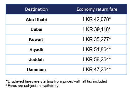 Special fares to Middle East