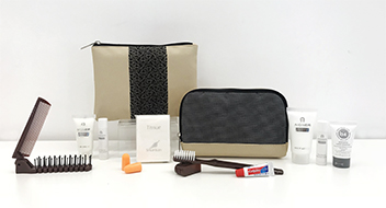 The amenity kit including Crabtree & Evelyn products, cosmetics, dental set and ear plugs