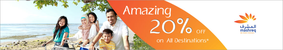 Amazing 20% OFF on All Destinations* with your Mashreq Credit Card from Qatar!